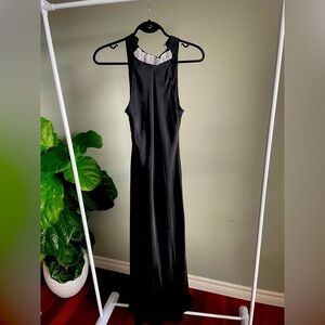 Zara Black Sleeveless Satin Maxi Dress with Embellished Collar Size Small